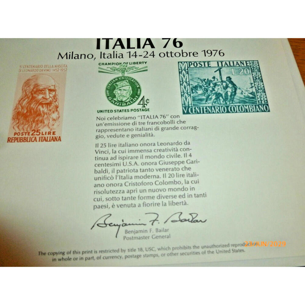 Italy 1976 Italia 4c Postage Sheet